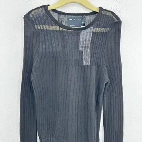 ASOS Design Womens Top US 2 UK 6 Black Long Sleeve Ribbed Sheer See Through NWT