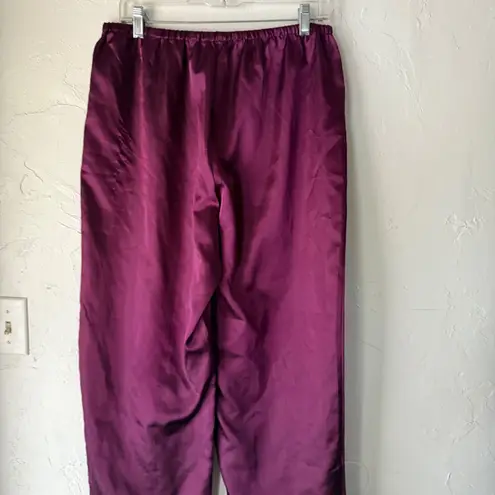L Satin Pajama Set Lingerie Lace Tank Top Pants Plum Purple Sleepwear Loungewear Size L