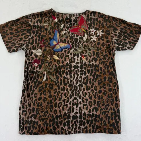 Los Angeles Apparel Los Angeles Leopard Print Butterfly Embroidered T-Shirt - Size S