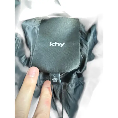 kHY Cropped Puffer Jacket Black High Neck Ruched Sleeve Zipper Closure NWT