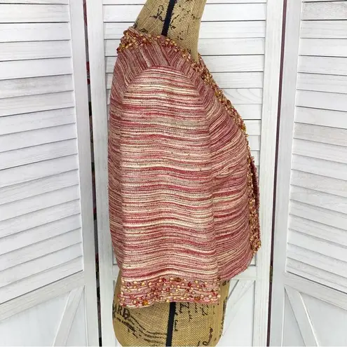 Victor Costa Tweed Bead Detail Crop Blazer Jacket Pink Red Cream 6