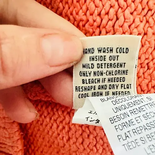 LL Bean Womens Sweater Medium Full Zip Cardigan Peach Mock Neck Cotton Outdoor Orange