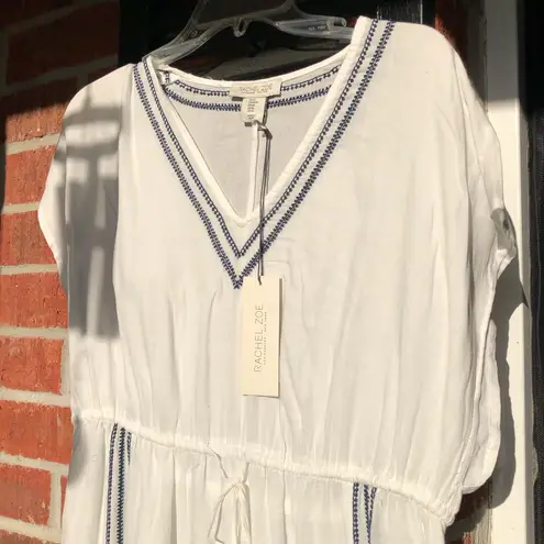 Rachel Zoe  White with Blue Embroidery Cotton Nightgown S