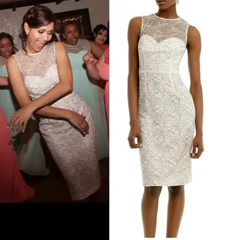 Jill Stuart Jill Love Glow Sheath Dress White Black Lace Illusion Neckline Sz 2