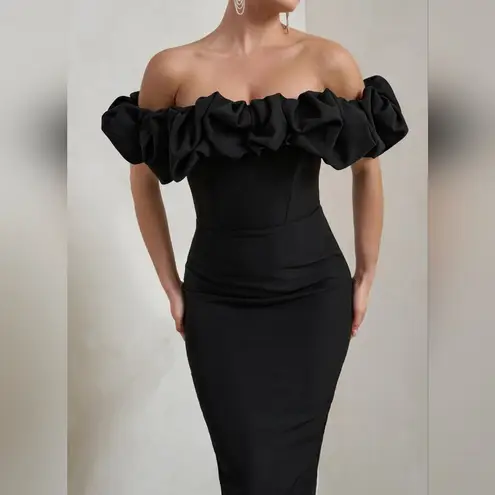 NWT Club L Londo EstieBlack Structured Statement Bardot Midi Dress Size 6 Black