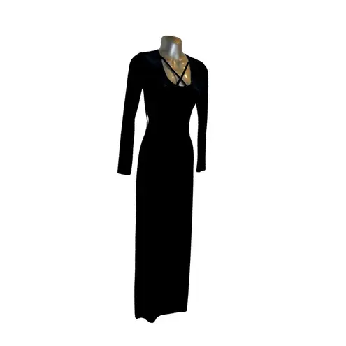 Diosa Women’s Black Backless Velvet Floor Length Dress with Slits Size Small