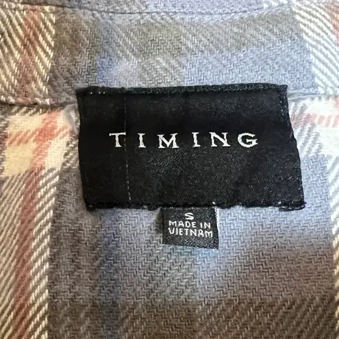 Timing  Cropped Plaid Button-Up Jacket Gray Blue Check Size Small thumbnail 6