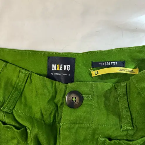 Maeve Anthropologie Colette Wide-Leg Green Pants Linen Blend High Waist Size 24