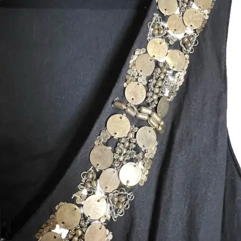 Sue Wong Black Beaded A-line Tiered Cocktail Dress Gold Belt India VTG Y2K Sz 4P