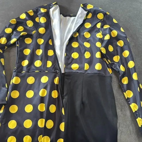 Women’s Black & Yellow Polka Dot Dress Long Sleeve Asymmetrical Hem Size 2XL