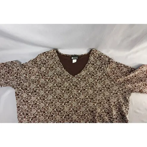 Maggie Barnes Vintage Brown Tunic Top White Micro Beaded Size 3X Glam Party