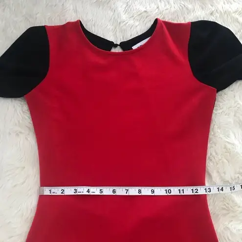 PENCEY Color Block Dress Sheath Open Back Long Sleeve Cutout Black Red Size 2 Red