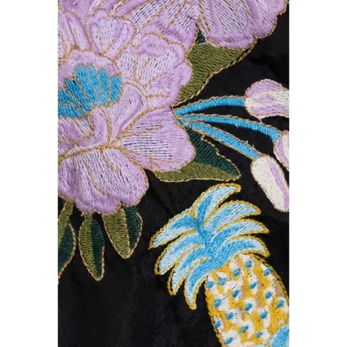 Farm Rio Anthropologie Winter Garden Embroidered Blouse Black Purple Size Small