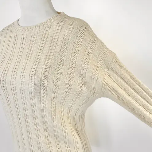 Callahan New Pointelle Sweater Crewneck Long Sleeve Pullover Creme Size Small