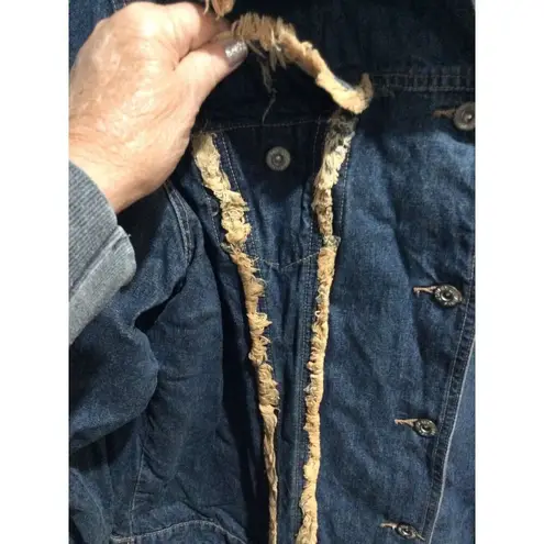 Ashley Stewart Plus size 18W Women's Blue Cotton Tan Fringe Denim Jacket