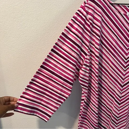 D & Co. Pink White Striped Chevron Stretch Knit Cotton Tunic Size XL