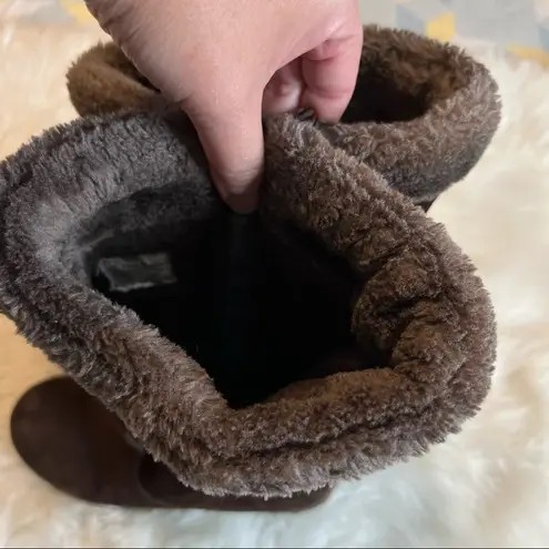 Khombu Brown Suede Leather Sophie Boots Size 9M Faux Fur