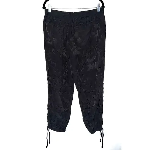 Anthropologie  Black Jacquard‎ Floral Jogger Pants Medium 100% Viscose Boho EUC
