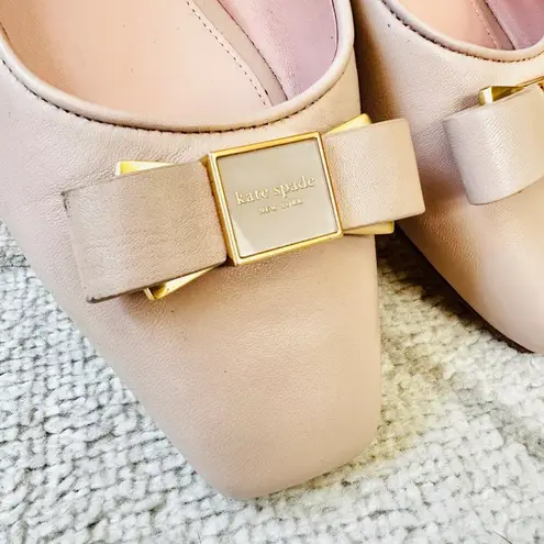 Kate Spade New York Bowdie Bow Accent Nude Leather Ballet Flats Sz 7B Pink