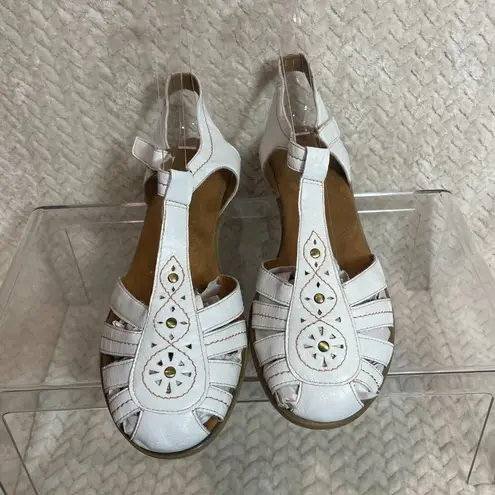 Easy Spirit White Leather T-Strap Fisherman Style Sandals Women Size 7.5W