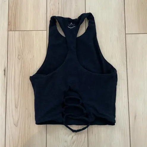 Beyond Yoga Black across the strap crop top