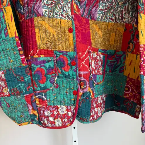 VTG BFA Classics sz 2X Quilted Jacket Grannycore Patchwork Floral Lagenlook Boho Red
