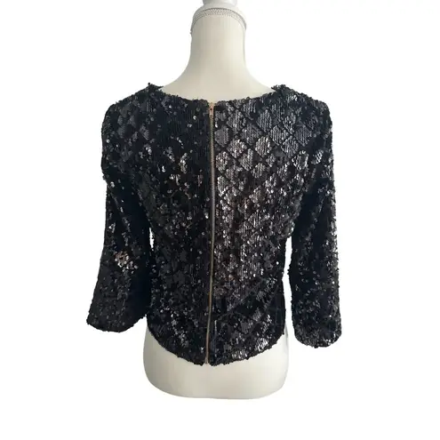 Molly Bracken Black Sequin Zip Top Size Small