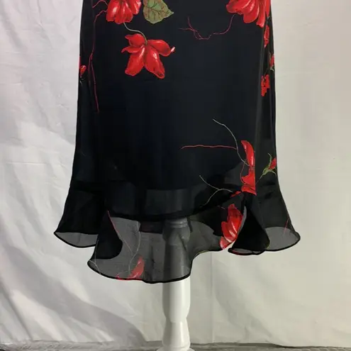 Jessica Howard Chiffon Style Black Floral Shift Dress Size 6