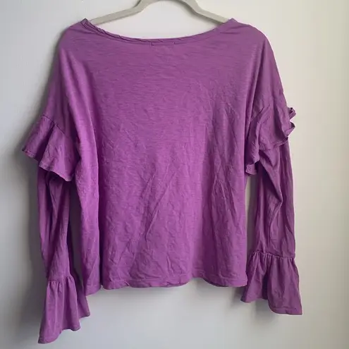 Sundry Tiered Double Ruffle Long Sleeve Tee PURPLE