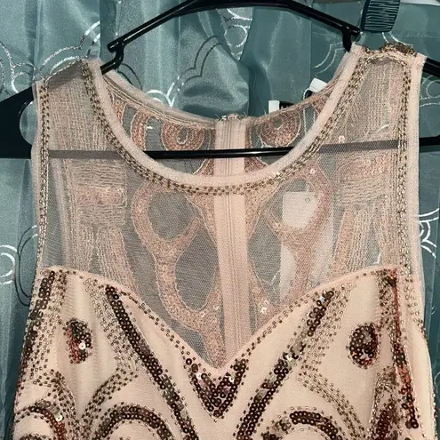 Vvm Curve Formal Dress. Size Medium. Rose Gold. Sheer Top. NWT. Has Stretch Gold