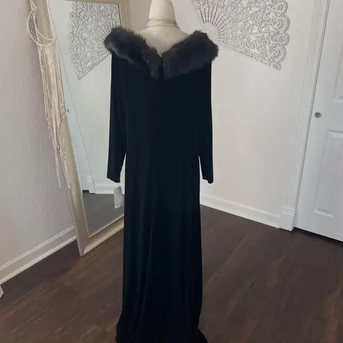 VTG Cachet Deadstock NWT Whimsygoth Fur Trim Off Shoulder Velvet Evening Gown L Black Size 12