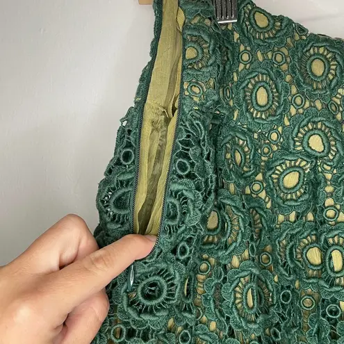 Moulinette Soeurs Anthropologie Citron Green Emerald Crochet Full A-Line Skirt 0