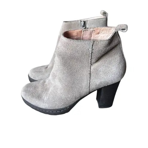 Caslon Taupe Suede Leather Ankle Booties 37M (US 6.5-7) Chunky Block Heel Zip Up