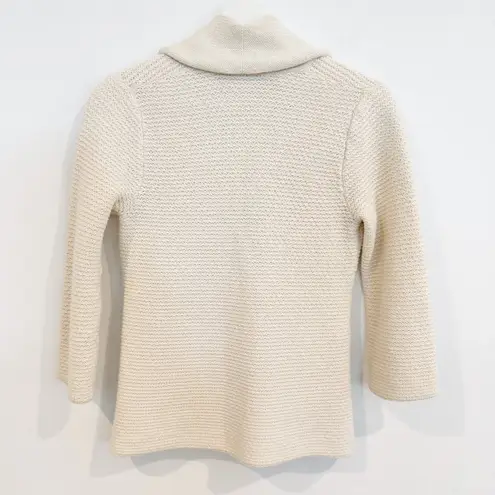 White + Warren Shawl Collar Snap 3/4 Sleeve Knit Cardigan Sweater Cream Small