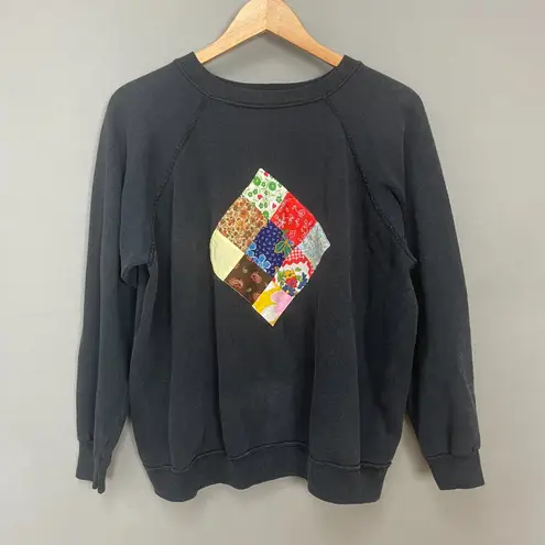 Vintage Patchwork Sweatshirt Black Size Large Quilt Patch One
