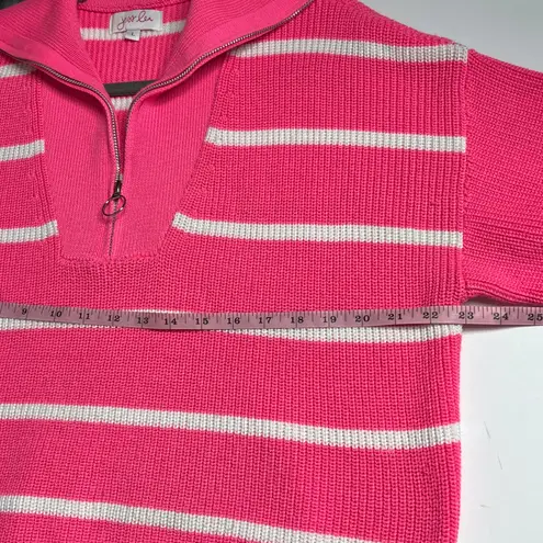 Jess Lea Jameson Quarter Zip Sweater Pink White Stripe Size Large