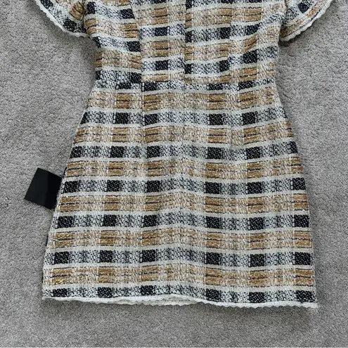 NWT Lulus Uniquely Posh Beige Tweed Sequin Lurex Short Sleeve Mini Dress Size L Gold Size L