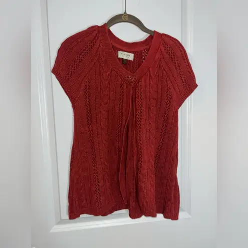 Sonoma Life+Style Rust Orange Cable Knit Cozy Short Sleeve Open Front Vest Sz L Size L