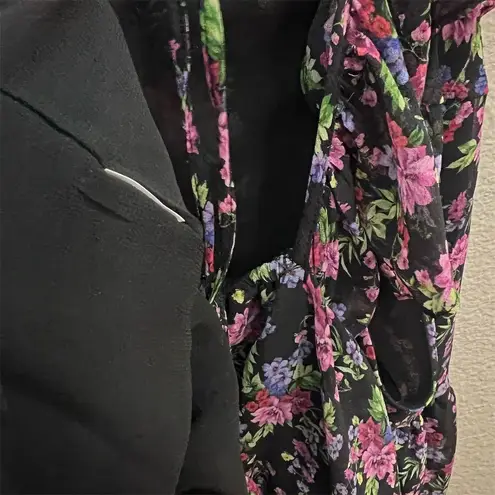 ZARA  Square Neck Floral Mini Dress Sz S Black Purple Milk Maid Coquette Ruffle