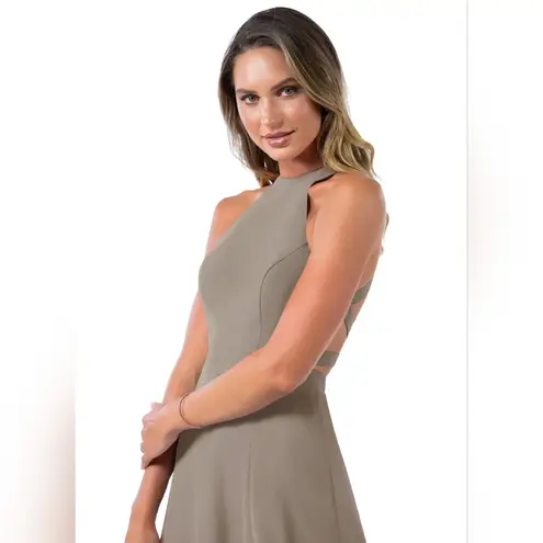 Azazie NWT CLARICE A-Line High Neck Chiffon Floor-Length Dress Taupe Size A4