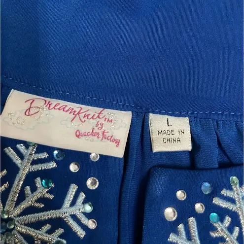 New Quacker Factory Blue Snowflake Embroidered Zip Up Long Sleeve Nightgown L Size L