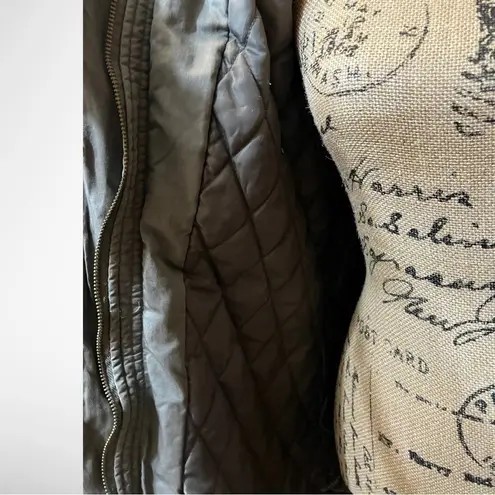 THREAD & SUPPLY Olive Green Quilted Utility Jacket with Faux Fur Hood Size M