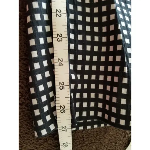 Elle Mid Rise Black w White Square Pattern Cropped Capri Pant Pockets Women's 2