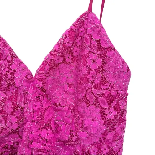 NBD  X Revolve Marvin Hot Pink Fuchsia Lace Ruffled Mini Dress XSmall