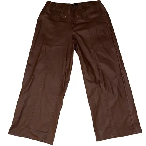 Ashley Stewart Ashley Stewart Women's Brown Faux Leather wide leg Pants Size 26