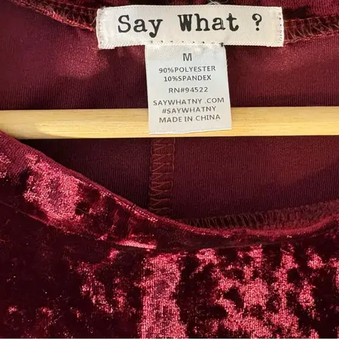 Say What? Say What? Crushed Velvet Long Sleeve Dress Women’s Medium Burgundy Holiday Party