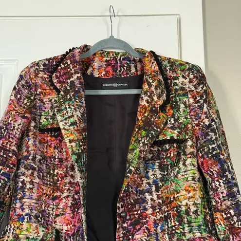 Roberto Quaglia 70% Wool Blend Artists Dream Colorful Tweed Long Blazer Coat Red Size M