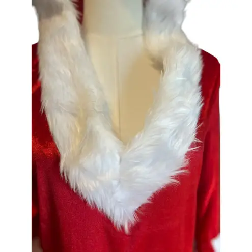 Mrs. Claus Short Dress One Size Red White Hooded Tulle Era Spooky Costume Velvet