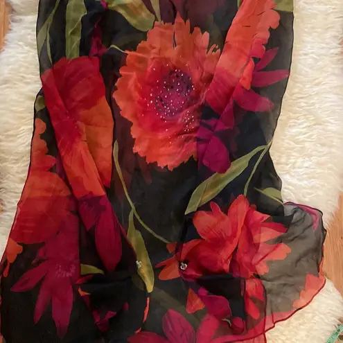 Vintage Cattiva Silk Floral Maxi Dress Sheer 2 Piece EUC Sz M Blk/Red Sleeveless Size M