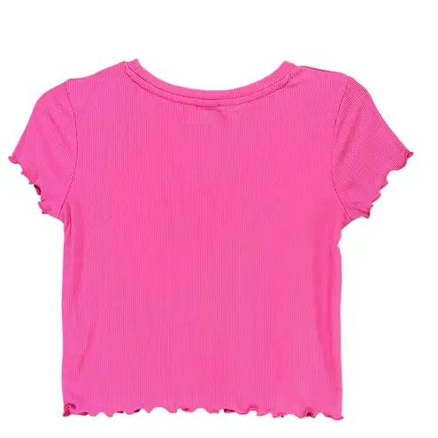 Cut and cropped Baby Tee Womens S Pink Ribbed Embroidered Butterfly Barbie Y2K